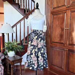 Chaus Vintage Maxi Rose Floral Skirt Painting Academia Grunge Indie